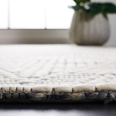 Ivory and Blue Flat Woven Handmade Wool Rug, 4' x 6'