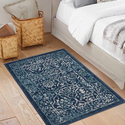 Coolmee Vintage  Trellis Area Rugs Low Pile Non-Shedding Accent Rug Distressed Mat for Entryway Hallway Bathroom Laundry Kitchen
