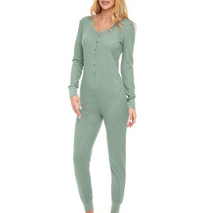 ADR Women's Pajamas, Soft Ribbed Knit Waffle Pajamas, One Piece Pajamas, Jumpsuit, Romper for Adult - 1 of 4