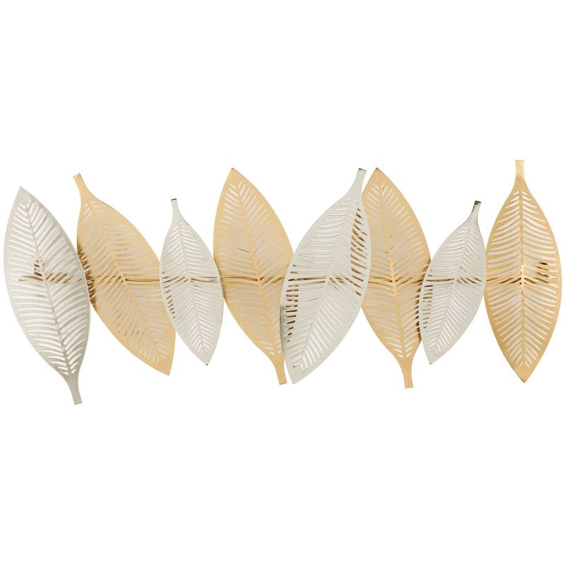 13&#34;x2&#34; Metal Leaf Metallic Wall Decor with Silver Accents Gold - Olivia &#38; May, 1 of 11