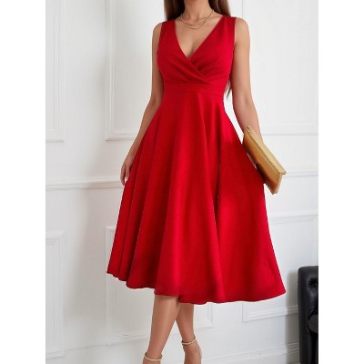 Women's Plus Size Red Evening Dress, V-Neck A-Line Formal Gown