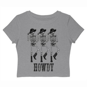 Rerun Island Women Howdy Cowboy Skeletons Short Sleeve Graphic Cotton Baby Tee - 1 of 4