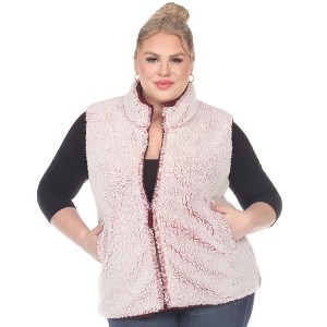 Plus Size Zip up High Pile Fleece vest -White Mark - 1 of 4