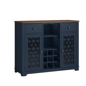 47" Wine Cabinet with Glass Doors Feature and Silk Screened Pattern Design Navy Blue - Festivo - 1 of 4