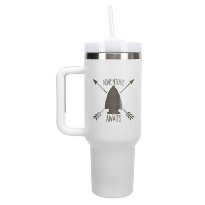 100 North Adventure Awaits Arrowhead Wrap-Around 40 Oz. Stainless Steel Water Bottle Coffee Mug, Spill & Leak Resistant, Travel Tumbler with Handle,