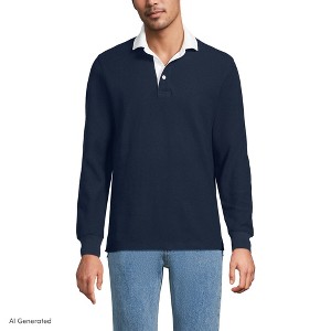 Lands' End Men's Long Sleeve Honeycomb Pique Rugby - X Large
