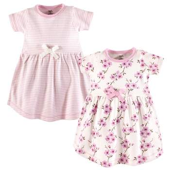 Touched by Nature Baby and Toddler Girl Organic Cotton Short-Sleeve Dresses 2pk, Cherry Blossom