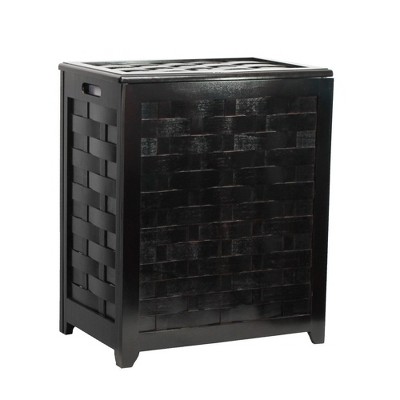 Oceanstar Mahogany Finished Rectangular Veneer Laundry Wood Hamper with Interior Bag