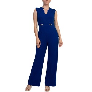 EG PRO Women Jumpsuit Notch-Neck Sleeveless Crepe Flare Leg Back Zipper - 1 of 4