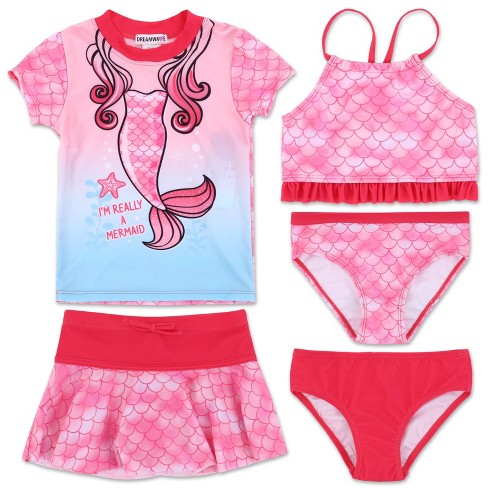 Disney Princess Ariel Girls One-piece Swimsuit Rash Guard Tankini Top  Modest Skirt And Bottom 5 Piece Set Toddler : Target