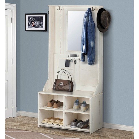 Hall tree with shoe storage and mirror new arrivals