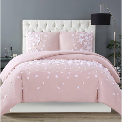 Christian Siriano Confetti Flowers Full/Queen Duvet Cover Set Blush Pink