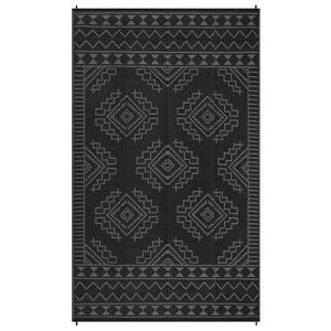 8 x 10 ft Plastic Black and White Rectangular Beach Front Porches Patio Picnic RV Camping Garage Outdoor Bohemia Area Rug - 1 of 4
