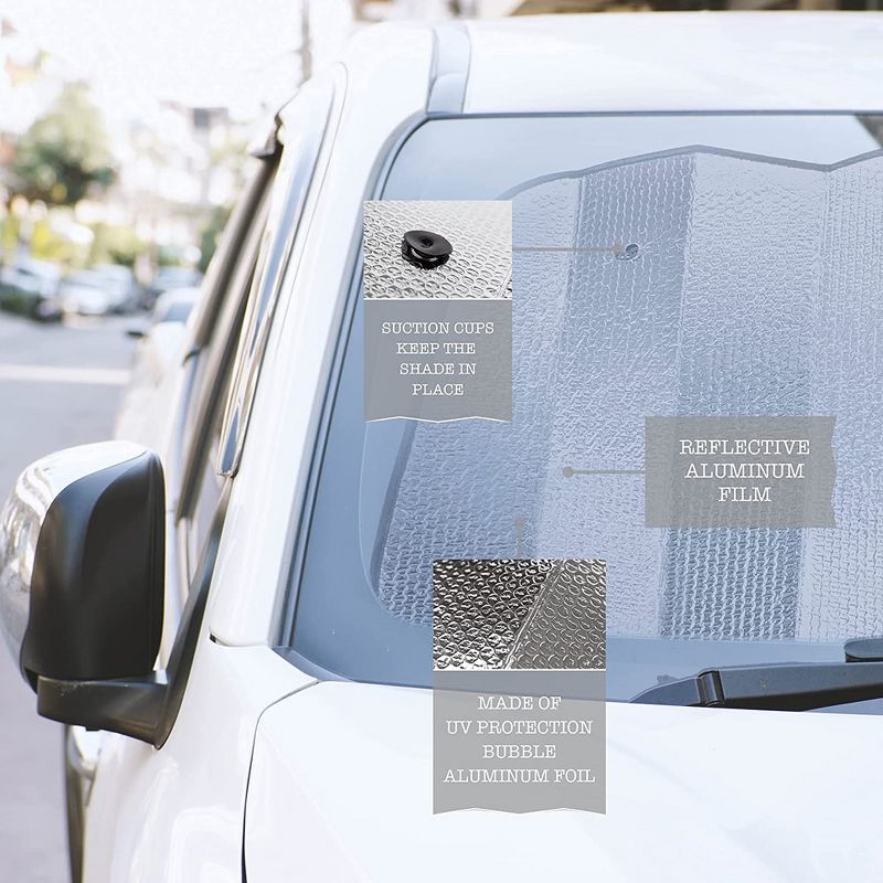 Zone Tech Silver Car Foldable Sun Shade  - Premium Quality Accordion Metallic Reflective Car Sun Shade, 4 of 8