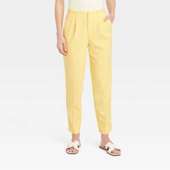 Women's High-rise Linen Pleat Front Straight Pants - A New Day™ Yellow 12 :  Target