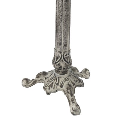 Antique Gray Cast Aluminum Bird Bath with Blossom Motif