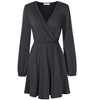 Womens Deep V Neck Mini Dress Long Sleeve Elastic Waist A Line Casual Wrap Midi Dress - 2 of 4