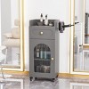 Karl Home Gray Wooden Mobile Salon Trolley Cart with Wheels and Glass Door and Dryer Holder - 2 of 4