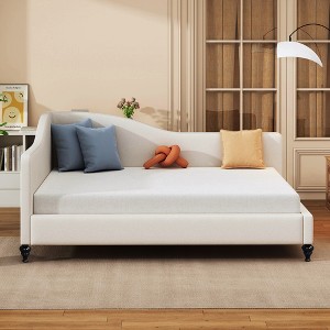 GDFStudio Gene Full Size L-Shaped Linen Daybed with Solid Wood Legs - 1 of 4