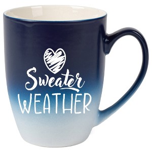 Elanze Designs Sweater Weather Two Toned Ombre Matte Navy Blue and White 12 ounce Ceramic Stoneware Coffee Cup Mug - 1 of 4