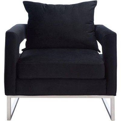 Olivya Black Velvet and Wood Contemporary Accent Chair