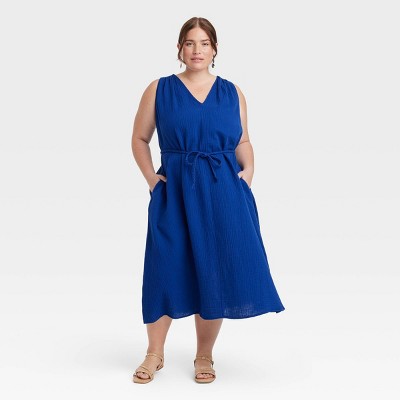 Women's Belted Gauze Midi A-Line Dress - Universal Thread™