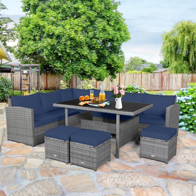 Navy Cushioned 7-Piece Outdoor Wicker Conversation Set