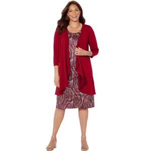Catherines Women's Plus Size Petite Soft Knit Jacket Dress - 1 of 4