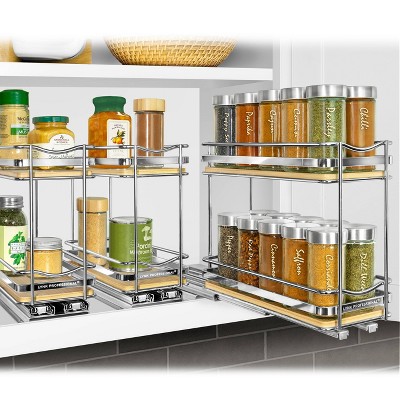 Lynk Professional Slide Out Vertical 4.25" Double Metal/Wood Spice Rack Silver: Pull Out Kitchen Organizer, Cupboard Mount — фото 4