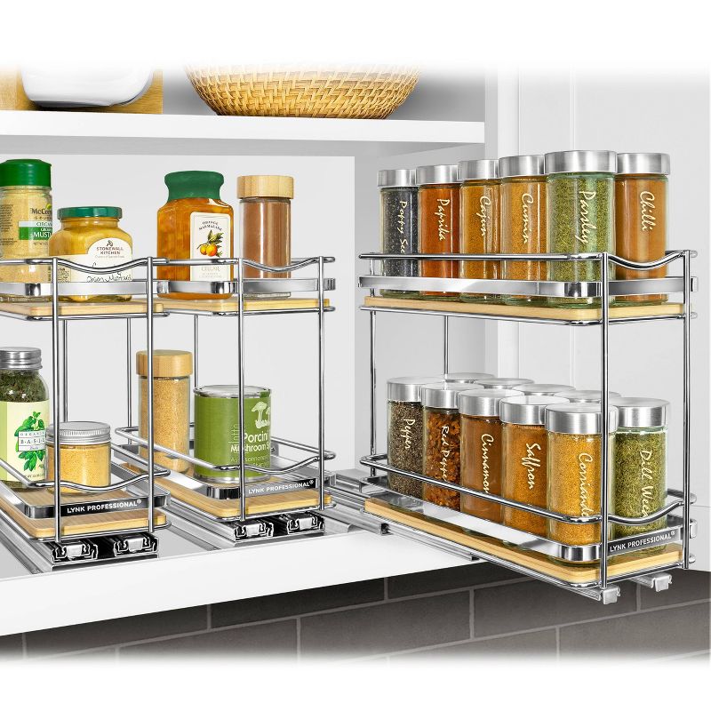 Lynk Professional Slide Out Vertical 4.25&#34; Double Metal/Wood Spice Rack Silver, 5 of 7