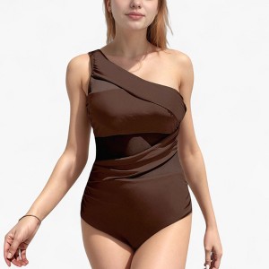 Anna-Kaci Swim Women's One Shoulder One Piece Swimsuit with Sheer Mesh Cutout Panels and Asymmetrical Design - 1 of 4