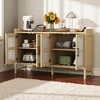 Sideboard Buffet Cabinet with Rattan Doors, Pine Veneer Finish, Adjustable Shelves and Solid Wood Legs, Storage for Dining Room, Kitchen - 2 of 4