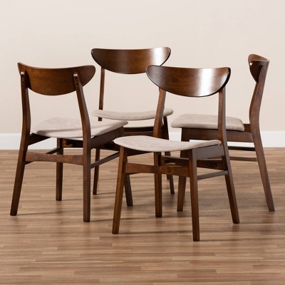 Set of 4 Light Beige Cane and Wood Dining Chairs