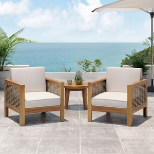 GDFStudio Allegra Outdoor Acacia Wood and Wicker Club Chair with Cushion - 1 of 4