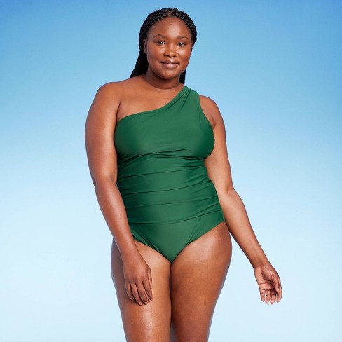 Women's Tummy Control One Shoulder Ruched Full Coverage One Piece Swimsuit  - Kona Sol™ Green Xl : Target