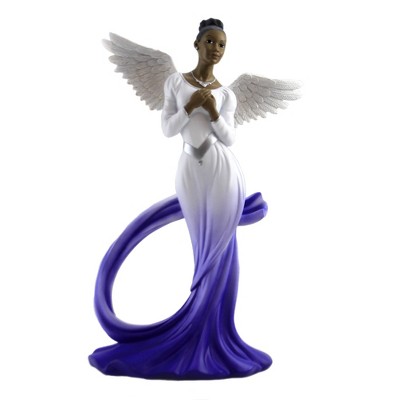 Black Art 11.75" Angel With Blue Sash Wings Religious  -  Decorative Figurines