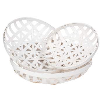 Northlight Set of 3 Snow White Round Lattice Tobacco Table Top Baskets