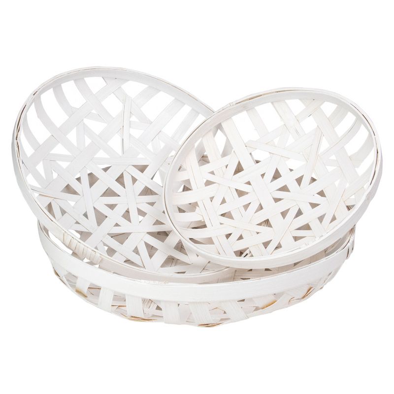Northlight Set of 3 Snow White Round Lattice Tobacco Table Top Baskets, 1 of 5