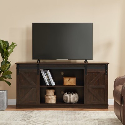 GlasFlength TV Stands and Consoles Modern Minimalist TV Stand with Open Storage for Living Room, Brown,58”*15.5”*27.4"