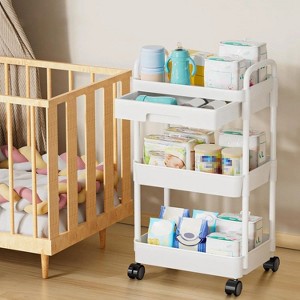 LunaLulinlk Rolling Utility Cart Movable Storage Organizer with Drawer Lockable Wheels,3 Tier - 1 of 4