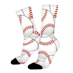 Baseball Pattern Women Printed Crew Socks Funny Funky Socks Soft Polyester Novelty Gifts for Artists Men - 1 of 4