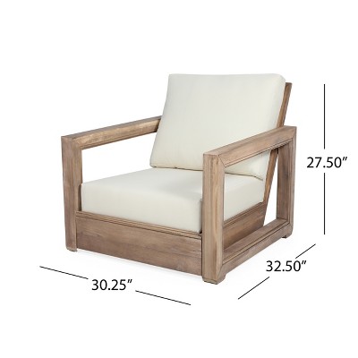 Acacia Wood Outdoor Club Chairs with Beige Cushions, Set of 2