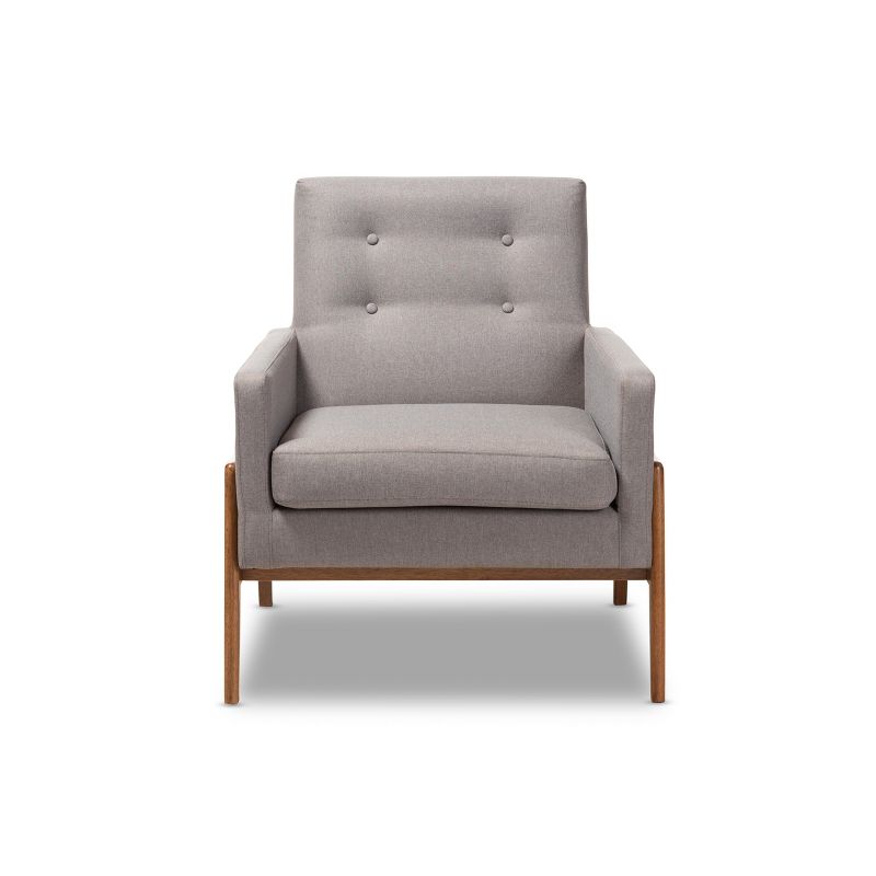 Perris Fabric Upholstered Walnut Wood Lounge Chair - Baxton Studio, 3 of 11