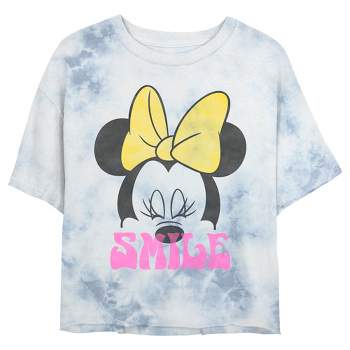 Juniors Womens Minnie Mouse Smile Portrait Crop T-Shirt