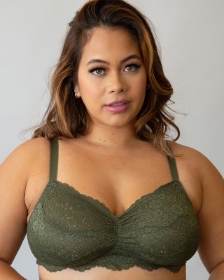 Curvy Couture Women's Plus Cotton Luxe Unlined Wireless Bra Olive Night 36h  : Target