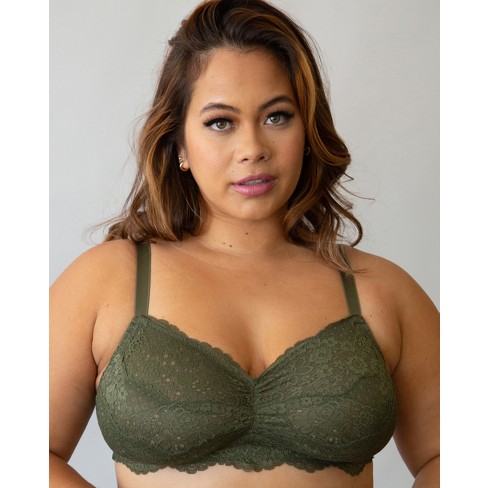 Curvy Couture Women's Luxe Lace Wireless Bralette Olive Night L+