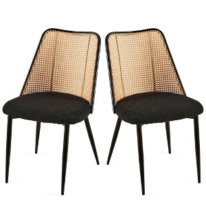 Hrinhom Set of 2 Natural Rattan Dining Chair, Upholstered Kitchen Dining Chair, Metal Legs - 1 of 4