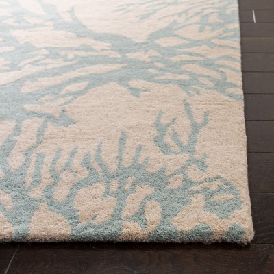 Beige and Blue 3' x 5' Hand-Tufted Wool Area Rug