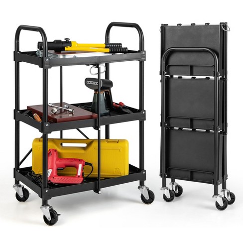Costway 3-tier Metal Utility Cart 400 Lbs Storage Service Trolley Tool  Storage Red : Target