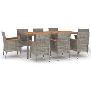 vidaXL Patio Dining Set with Cushions Outdoor Dinner Armchair Gray Poly Rattan - 74.8" Table Length 8 Items - 1 of 4